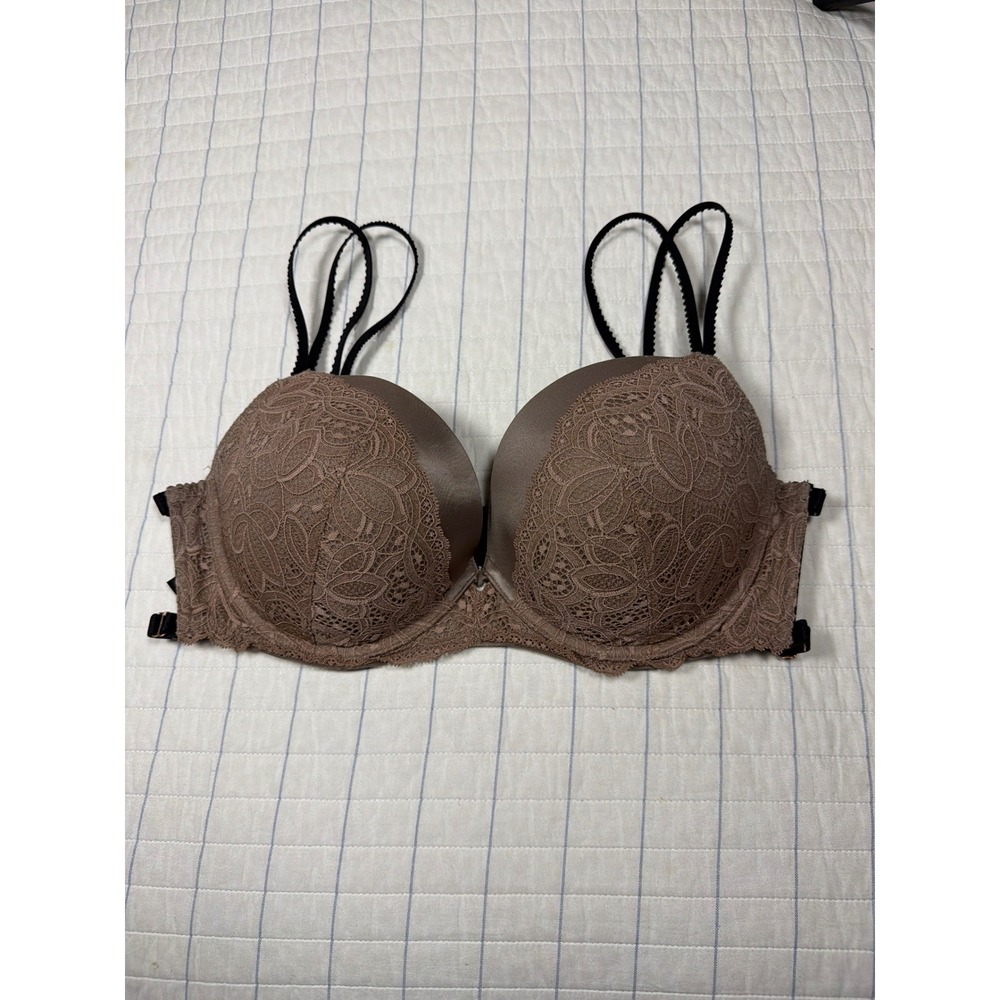 Victorias Secret Very Sexy Push Up Bra 36DD Taupe Brown Black Lace Caged Back